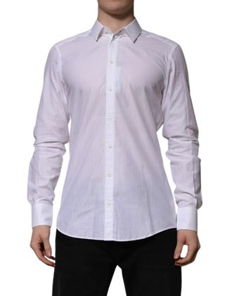 Dolce & Gabbana Mens White Cotton Martini Long Sleeve Formal Shirt