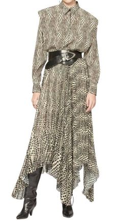 Isabel Marant Alena Printed Asymmetric Pleated Midi Skirt Size XS