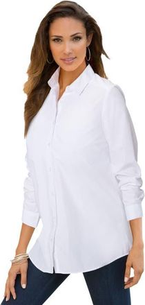 Roaman's Plus Size Kate Long Sleeve Easy Cotton-Blend Button-Front Shirt in White at Nordstrom, Size 22