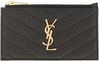 Saint Laurent Iconische Kaarthouder met Rits - Dames - Portefeuilles - Zwart - ONE Size - Leer - Accessoires