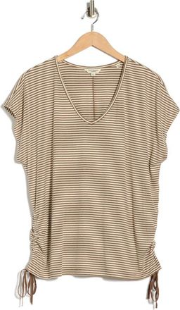 Max Studio Stripe Cap Sleeve Cinch Side T-Shirt in Mushroom/Ecru at Nordstrom Rack, Size 3 X