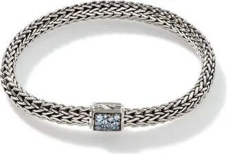 John Hardy Reversible Icon Bracelet, Sterling Silver, Pav&eacute;, 6.5mm in Black Sapphire/blue Topaz at Nordstrom, Size Medium