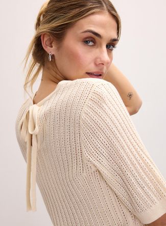 Vero Moda Womens Pointelle-knit short-sleeve sweater