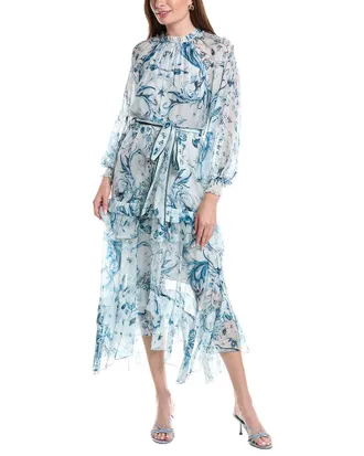 Marchesa Ruffle Silk Chiffon Maxi Dress