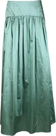 Max Mara Lange Zijden Rok met Ritszakken - Dames - Maxi Rokken - Groen - 2XS - Polyester - Rokken