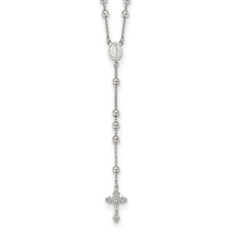 Diamond2Deal Sterling Silver Beaded Rosary Cross Necklace 25