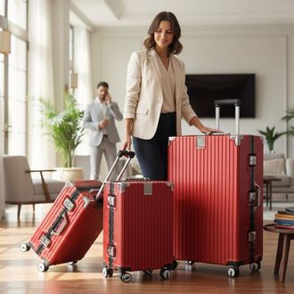 Infinity Leather Unisex Red Hardshell Suitcase Dual 4 Wheel ABS Luggage Cabin Suitcases - Size Medium