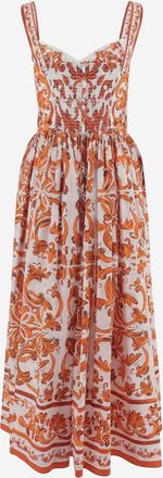 Dolce & Gabbana Womens Dress Cotton Poplin Majolica Print Multicolour