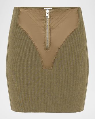 Jean Paul Gaultier Merino Wool Rib Trompe L & apos;oeil Zip Mini Skirt