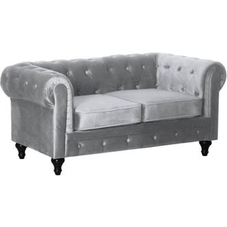 Habitat et Jardin Divano fisso Chesterfield Velvet Sofa Aliza - 157 x 82 x 70 cm - 2 posti - Grigio