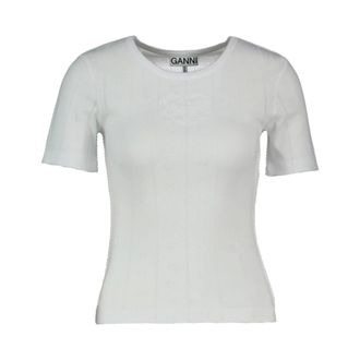 Ganni Dames, Tops, Wit, Maat: L Katoen