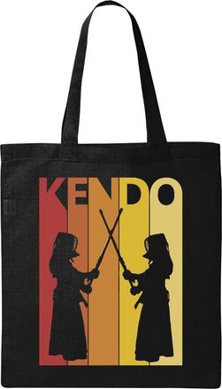 Generic Retro Poster Styled Kendo Martial Arts Graphic Natural Ecological Cotton Tote Bag Black