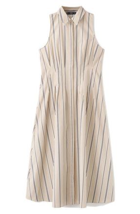 Mango Stripe Sleeveless Midi Shirtdress in Medium Brown at Nordstrom, Size 2