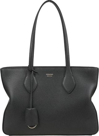 Ferragamo Grain Leather Tote Bag met Charm - Dames - Shoppers - Zwart - ONE Size - Leer - Tassen