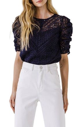 endless rose Chevron Stripe Lace Top in Navy at Nordstrom, Size X-Small