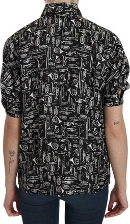 Dolce & Gabbana Womens Musical Instrument Print Silk Shirt Black