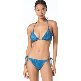 Michael Kors Twill Logo String Bikini Top in River Blue at Nordstrom, Size X-Small