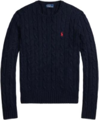 Polo Ralph Lauren Trui met kabelsteek van katoen - Dames - Ronde hals truien - Blauw - M - Katoen - Truien & Vesten