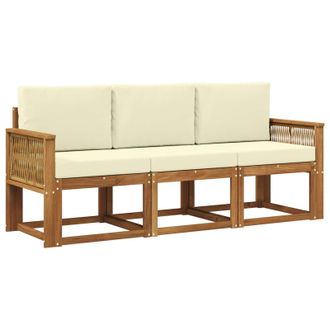 vidaXL Conjunto De Sof&aacute;s De Exterior 3 Pcs Natural Y Crema Poli&eacute;ster Vidaxl