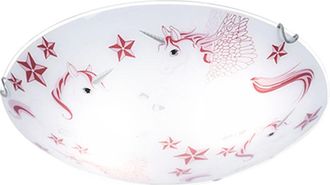 ETC Shop Lampada Da Soffitto Unicorno Per Ragazze, Camera Dei Bambini, Lampada In Vetro Rosa Bianco In Un Set Che Include Lampadine A Led