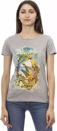 Trussardi Womens Parrot Graphic Tee Short Sleeve Casual Top - Grey Cotton - Size X-Large