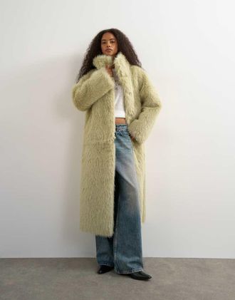 Topshop cappotto in pelliccia sintetica con collo a imbuto e lunghezza rimovibile, verde chiaro-Nessun colore