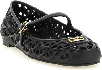 Valentino Garavani Womens Black Polyvinyl Ballet Flats