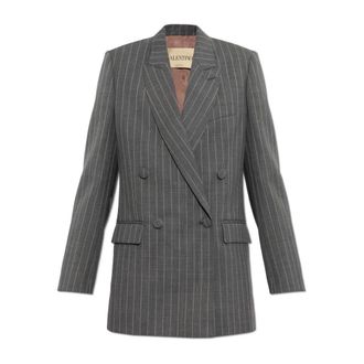 Valentino Garavani Dubbelrijige Pinstripe Blazer - Dames - Blazers - Grijs - 2XS - Wol - Jassen