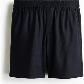 H&M Relaxed Fit Linen-blend Shorts in Navy Blue at Nordstrom, Size X-Small