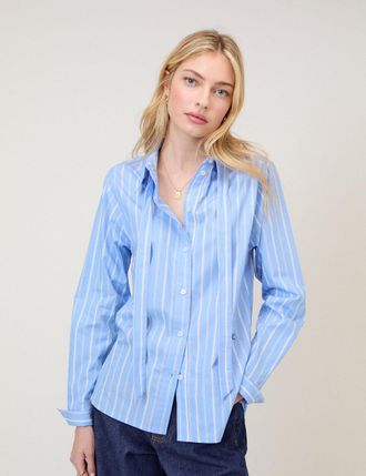 Nobody's Child Blue Pinstripe Bow Collar Shirt