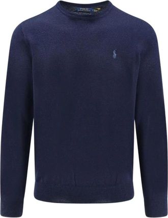 Polo Ralph Lauren Wasbare Merinowol Trui met Ronde Hals - Heren - Ronde hals truien - Blauw - S - Wol - Truien & Vesten