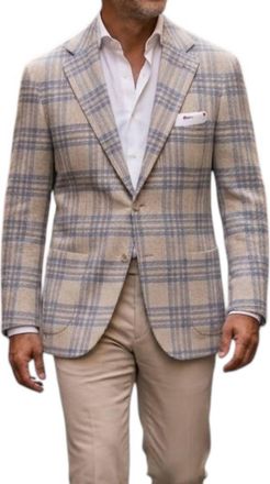 Kiton Plaid Sport Blazer In Tan/cream