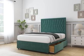 Comfort Beds Kensington Plush Divan Base 2 Drawers - 26 Headboard in Emerald | Size: Small Single