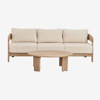 Sklum Sklum - Conjunto De Sal&oacute;n Con Sof&aacute; De 3 Plazas Y Mesa De Centro En Madera De Acacia Uleno