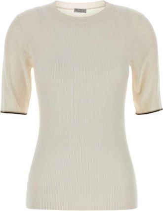Brunello Cucinelli White Knitted Crew Neck Sweater