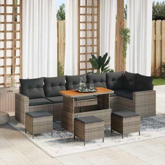 vidaXL Vidaxl - Conjunto De Sof&aacute; De Jard&iacute;n 10 Pcs Gris Rat&aacute;n Sint&eacute;tico