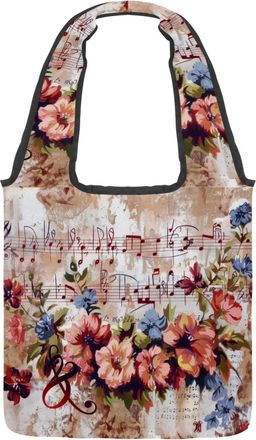 Generic Musical with Melody and Flower Reversible Canvas Shoulder Tote - Double-Sided Print, 12oz Cotton, 27cm Drop, Fold-Flat Bag for Travel, Shopping, Stree