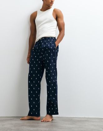 Polo Ralph Lauren Pantaloni da casa blu navy con logo ripetuto
