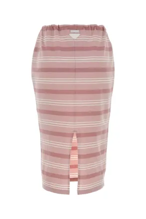 Prada Striped Cotton Piquet Skirt - Pink