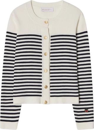 Busnel Lizzie gestreepte katoenen cardigan - Dames - Vesten - Beige - 2XL - Katoen - Truien & Vesten