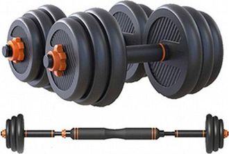 Trade Shop Trade Shop Traesio - Set Coppia Di Manubri Bilanciere Dischi Barra Di Collegamento Regolabile Da 10kg