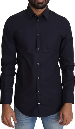 Dolce & Gabbana Navy Blue Cotton Formal Dress Mens Shirt