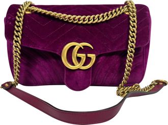 Gucci Pre-owned Womens GG Marmont Small Metelasse Shoulder Bag in Purple Velvet - One Size