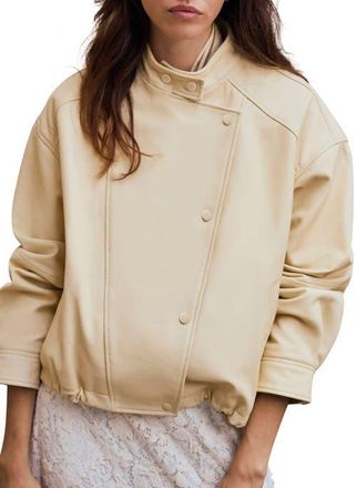 Mint Velvet Leather Cropped Pilot Bomber Jacket in Yellow at Nordstrom, Size X-Large
