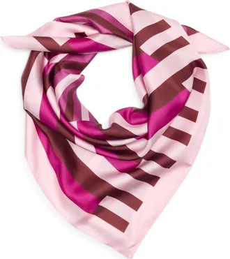 Nordstrom Printed Square Silk Scarf in Pink Mixed Stripe at Nordstrom