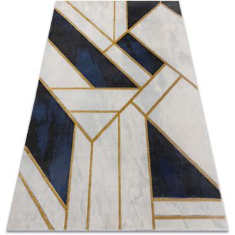 RugsX Rugsx - Alfombra Emerald Exclusivo 1015 Glamour, Elegante M&aacute;rmol, Geom&eacute;trico Azul Oscuro / Oro Blue 160x220 Cm