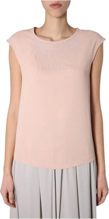 Fabiana Filippi Tops, Dames, Roze, M, Pailletten, Ronde hals met pailletten