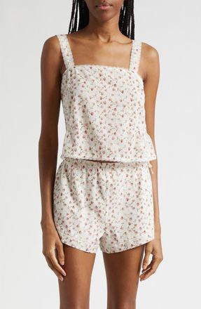 Poss&eacute; Ditsy Floral Cotton Tank in Watercolour Floral at Nordstrom, Size Xx-Small