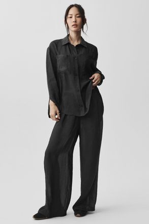 Alo | Semi-Sheer Golden Hour Button Down Long Sleeve Top in Black, Size: Medium