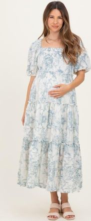 Pinkblush Vintage Floral Puff Sleeve Tiered Maxi Dress in Blue at Nordstrom, Size Medium